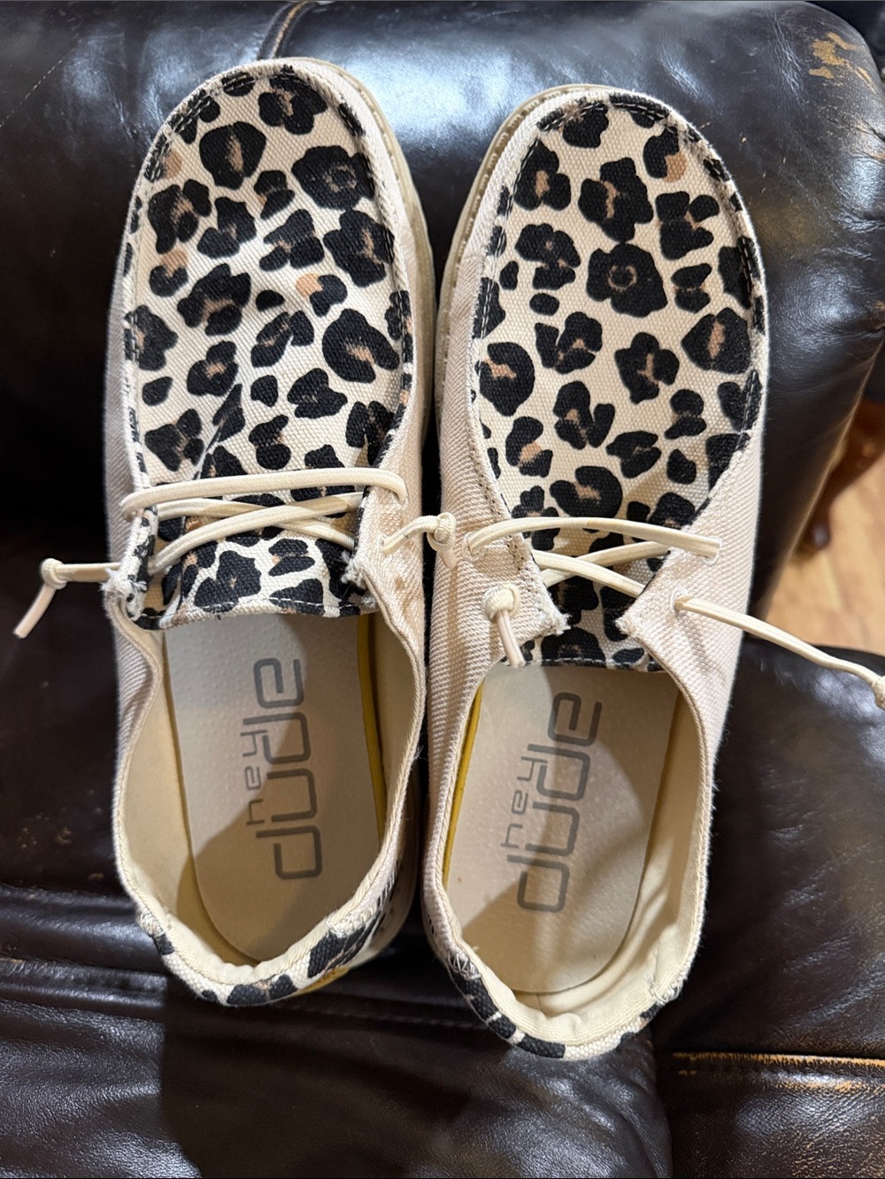 Aetrex Leopard Canvas Slip-Ons in Beige and Black